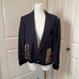Bellamin Hungary 100% Wool Patchwork Tapestry Velvet Trim Boho Blazer Medium